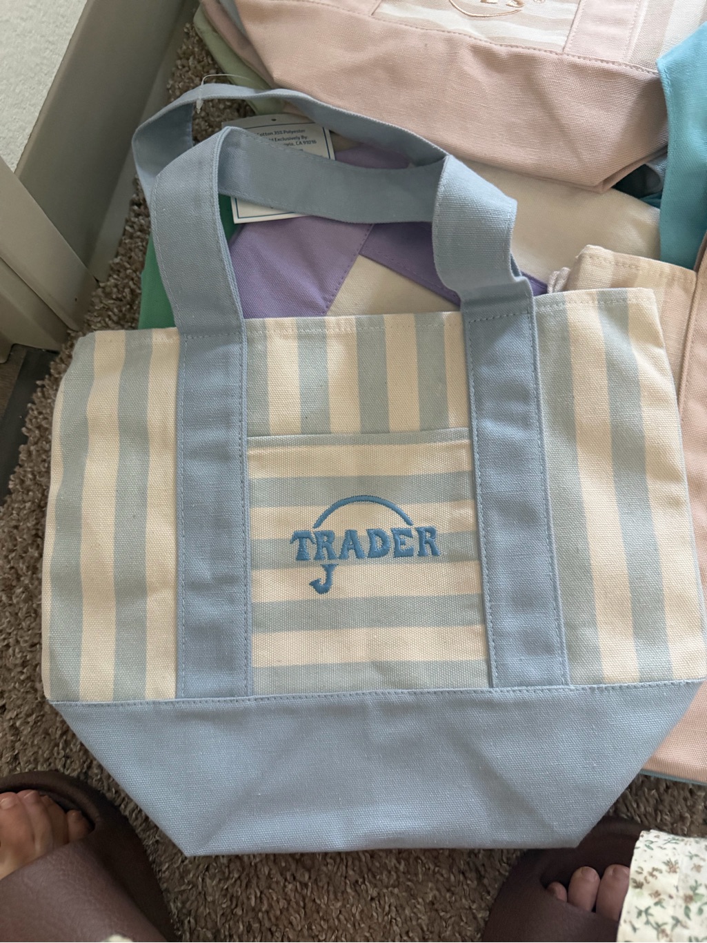 Trader Joe’s Blue & Cream Striped Canvas Tote Error Defective